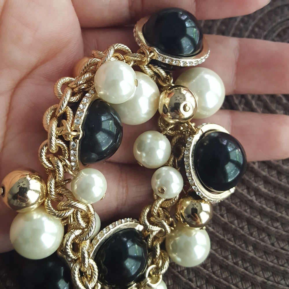 Charter Club pearl and black beads bracelet